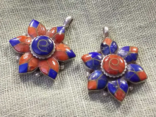 Tibetan Flower Inlay Pendant