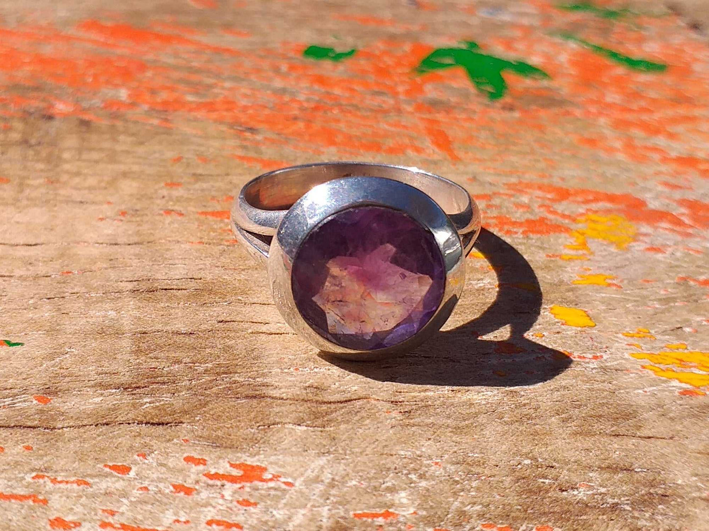Sterling Amethyst Ring 10mm Round Size 6