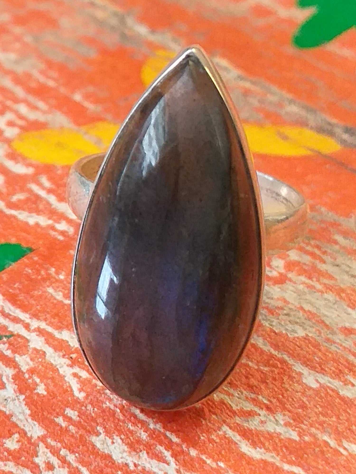 Sterling Labradorite Ring 26x13mm Pear Size 7