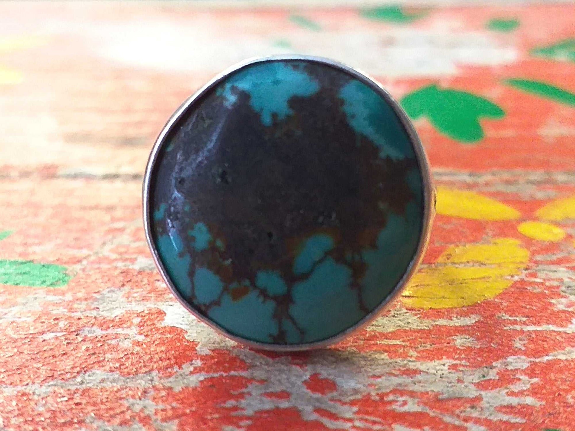 Sterling Turquoise Ring 18mm Round Size 7
