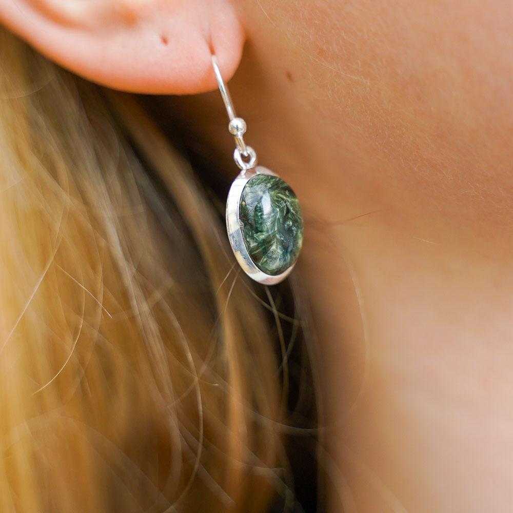 Earth Green Seraphinite Oval Earrings